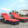 Outdoor Patio Chaise Lounge Chair, Lying In Bed With PE Rattan And Steel Frame, PE Wickers, Pool Recliners With Elegant Reclining Adjustable Backrest And Removable Cushions (Sets of 2)