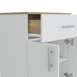 Pantry Organizer Cabinet One Drawer, Two Interior Shelves, Two Doors - White / Light Oak