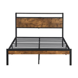 Metal Platform Bed Frame With Wooden Headboard And Footboard With USB Liner, No Box Spring Needed, Under Bed Storage