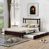 Wooden Rattan Platform Bed, With 2 Big Drawers & Trundle