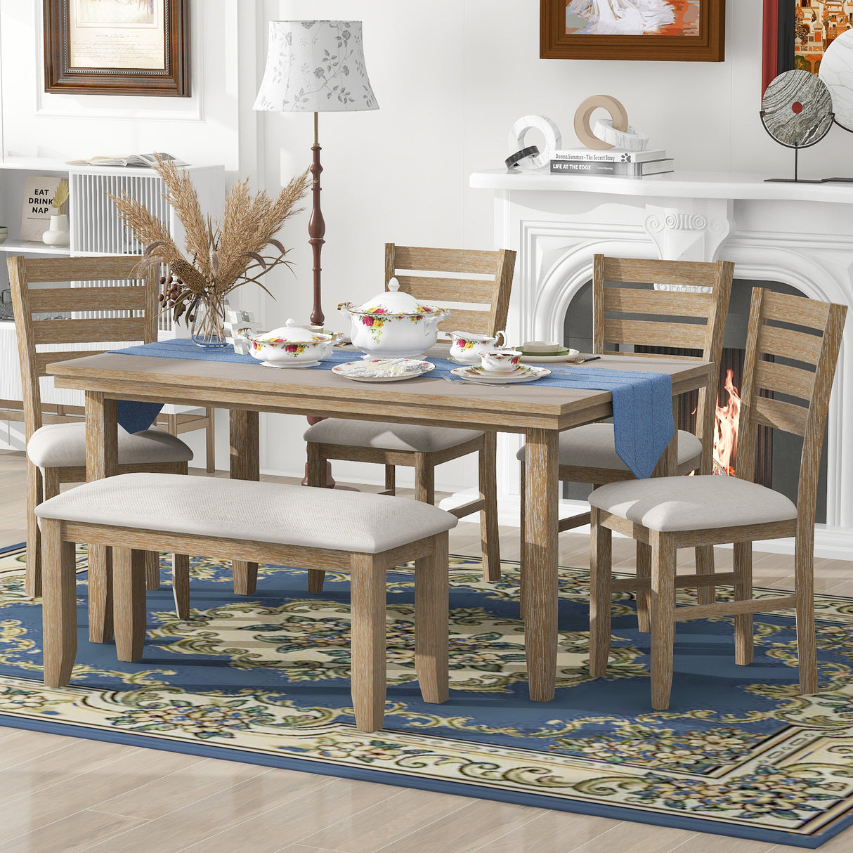 TREXM 6Pc  Dining Set (Natural Wood Wash)