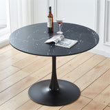 42.1" Mid-Century Dining Table For 4-6 People With Round MDF Table Top - Black