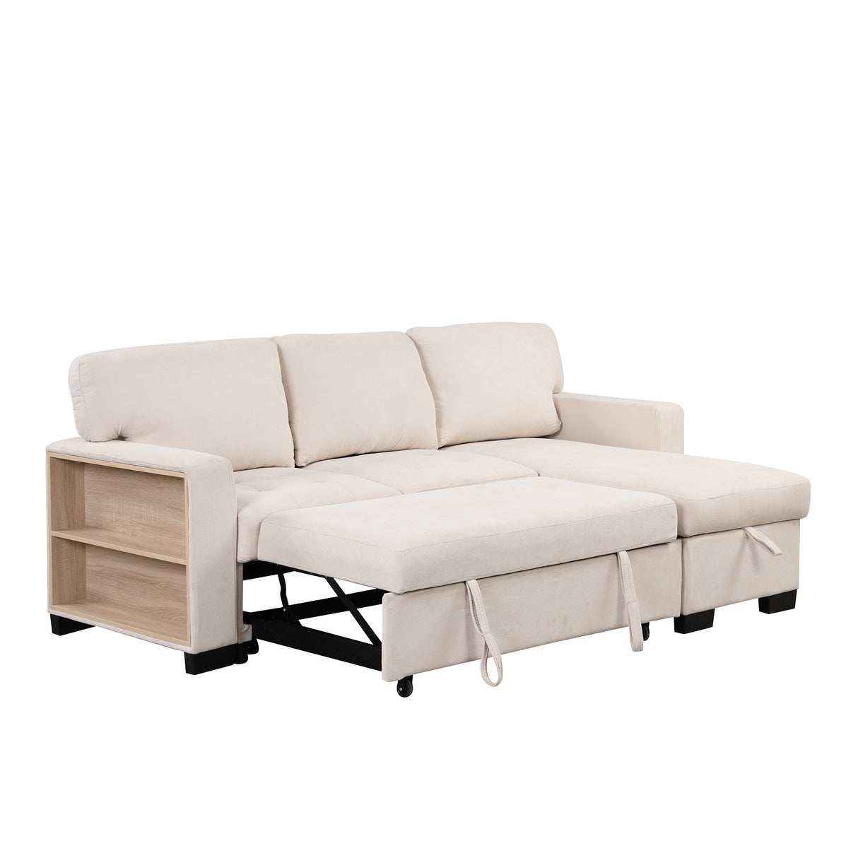 Sleeper Sofa Chaise with Storage  and USB Charger - Beige