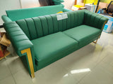 Modern PU Leather Sofa with Gold Accents - Green