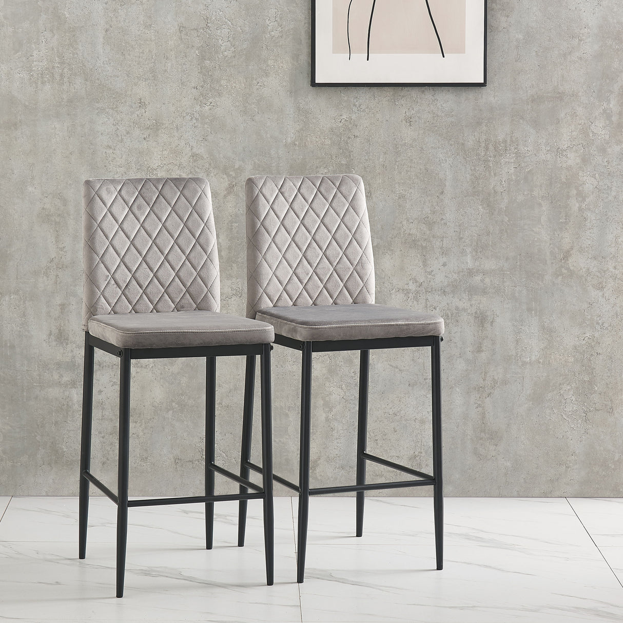 Velvet Modern Bar Chair With Metal Legs (Set of 2) - Light Gray