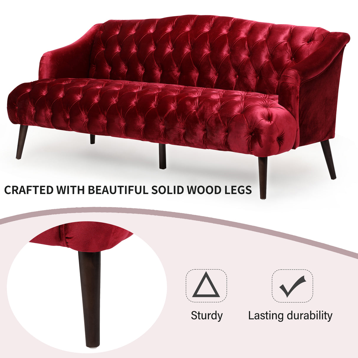 Sturdy Velvet Sofa - Red