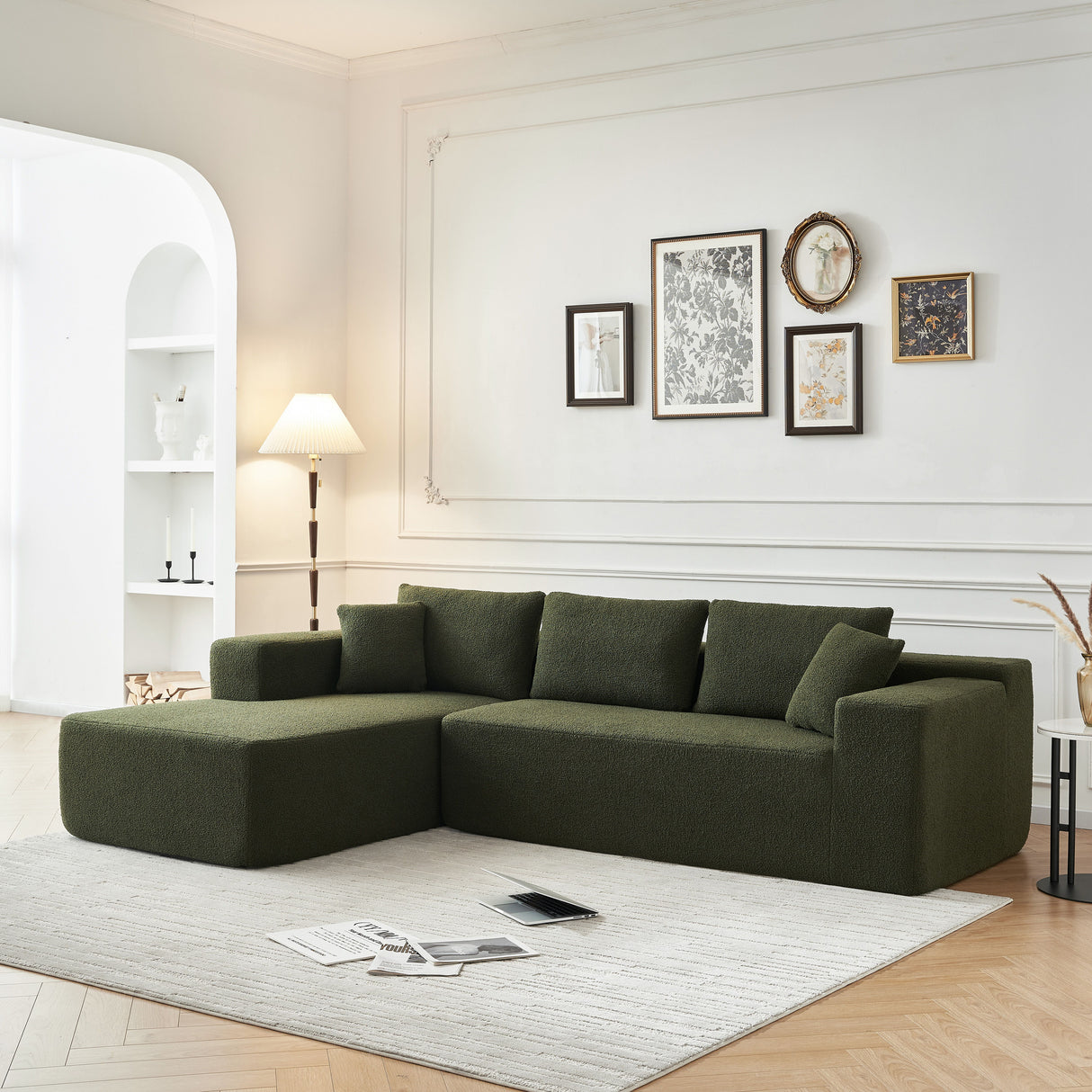 Sherpa Fabric Sectional Sofa With Chaise - Green