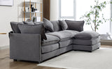 112.2" Chenille Upholstered Sofa with Ottoman and 5 Pillows - Gray