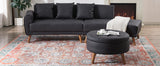 107" Contemporary Sofa with a Round Storage Ottoman and Three Removable Pillows - Black