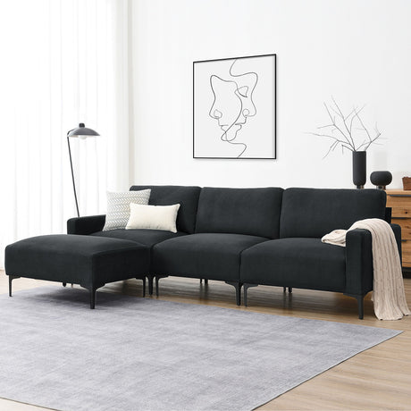 Modern L-Shaped Sectional Sofa, 4-Seat Velvet Fabric Couch Set With Convertible Ottoman, Freely Combinable Sofa For Living Room, Apartment, Office, Apartment