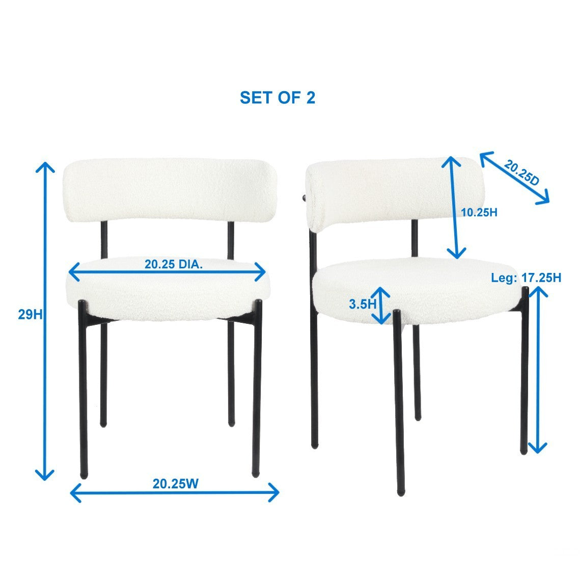 Durban 5-Piece Round Dining Set, with 4 Boucle Chairs