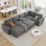 121.3" Modular Sectional Sofa with Two Movable Ottomans, Gray