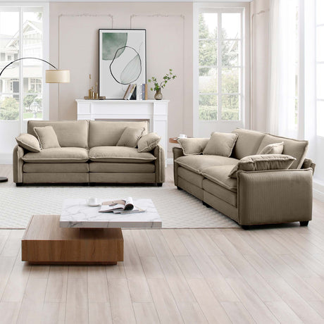 Modern 2 Piece Corduroy Living room Set - Light Brown