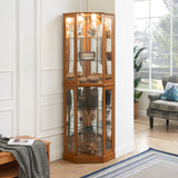 6 Shelf Corner Curio Display Cabinet With Lights, Mirrors And Adjustable Shelves (E26 Light Bulb Not Included)