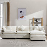 112.2" Chenille Upholstered Sofa with Ottoman and 5 Pillows - Off White