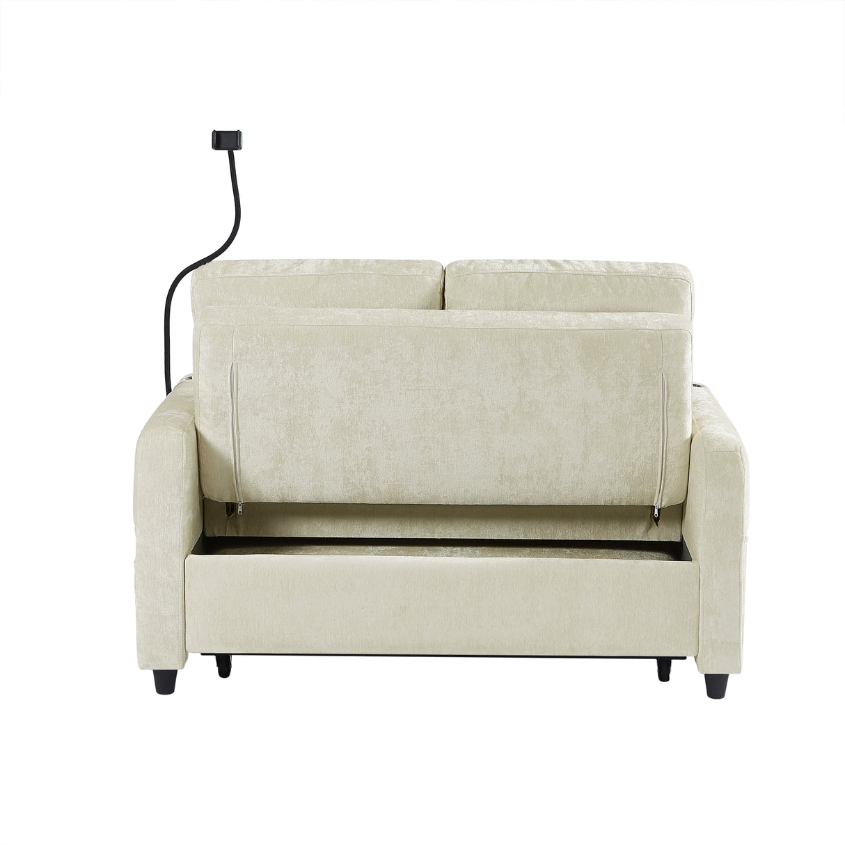 53.9" Modern Sleeper Loveseat with Adjustable Backrest, Two Cup Holders, Phone Holder, Three Charging Ports and Side Storage Pocket , Beige