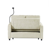 53.9" Modern Sleeper Loveseat with Adjustable Backrest, Two Cup Holders, Phone Holder, Three Charging Ports and Side Storage Pocket , Beige