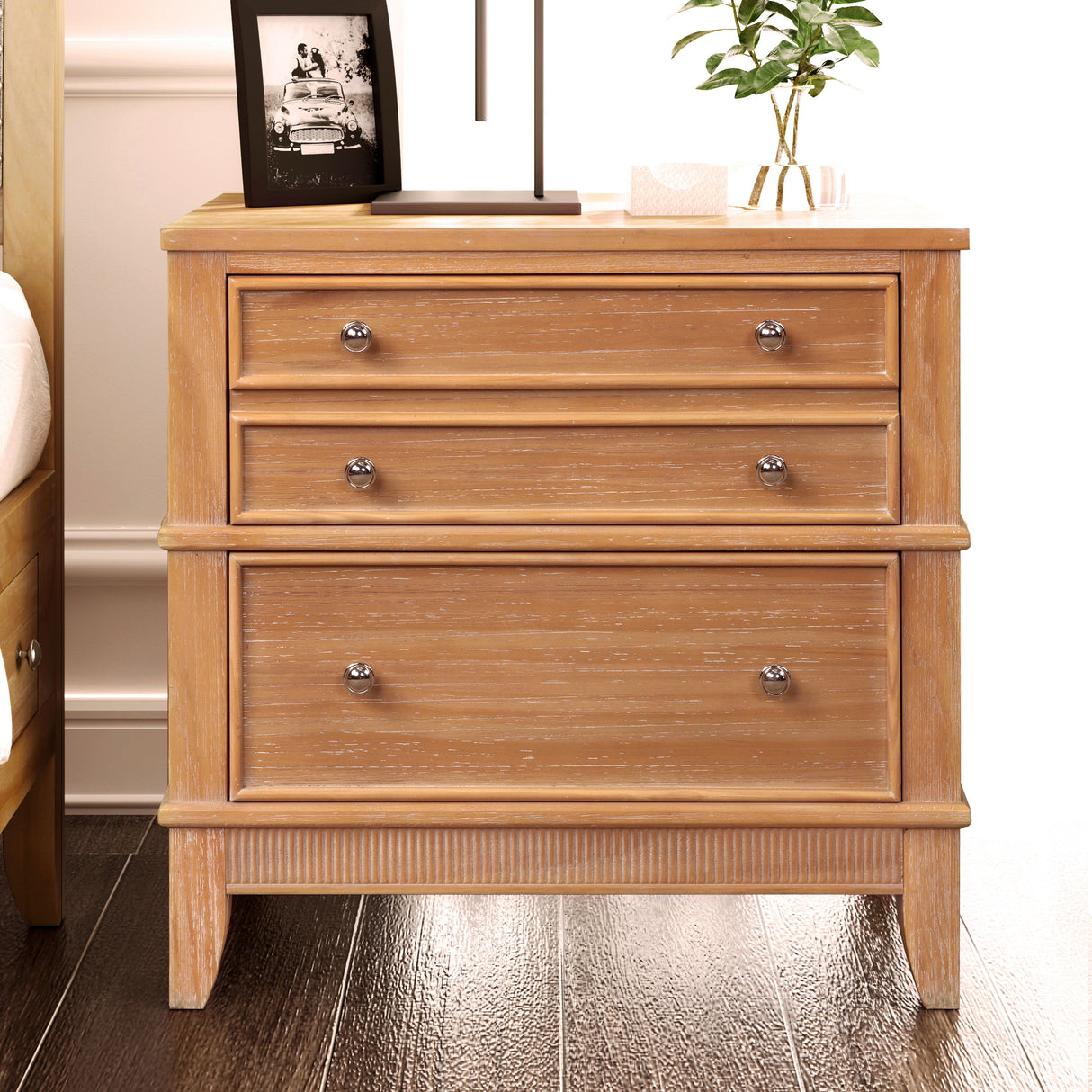 Hazel Oversized 3 Drawer Nightstand - Natural