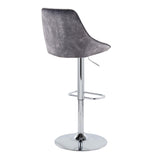 Diana - Contemporary Adjustable Barstool With Swivel With Rounded Rectangle Footrest (Set of 2) - Chrome / Gray