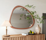 Asymmetrical Framed Mirror - Natural Wood