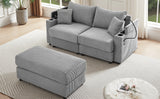 72.8" Modern Style Loveseat with Storage Space, Movable Ottoman, Two USB Ports, Two Cup Holders and Phone Holder - Gray