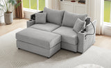 72.8" Modern Style Loveseat with Storage Space, Movable Ottoman, Two USB Ports, Two Cup Holders and Phone Holder - Gray