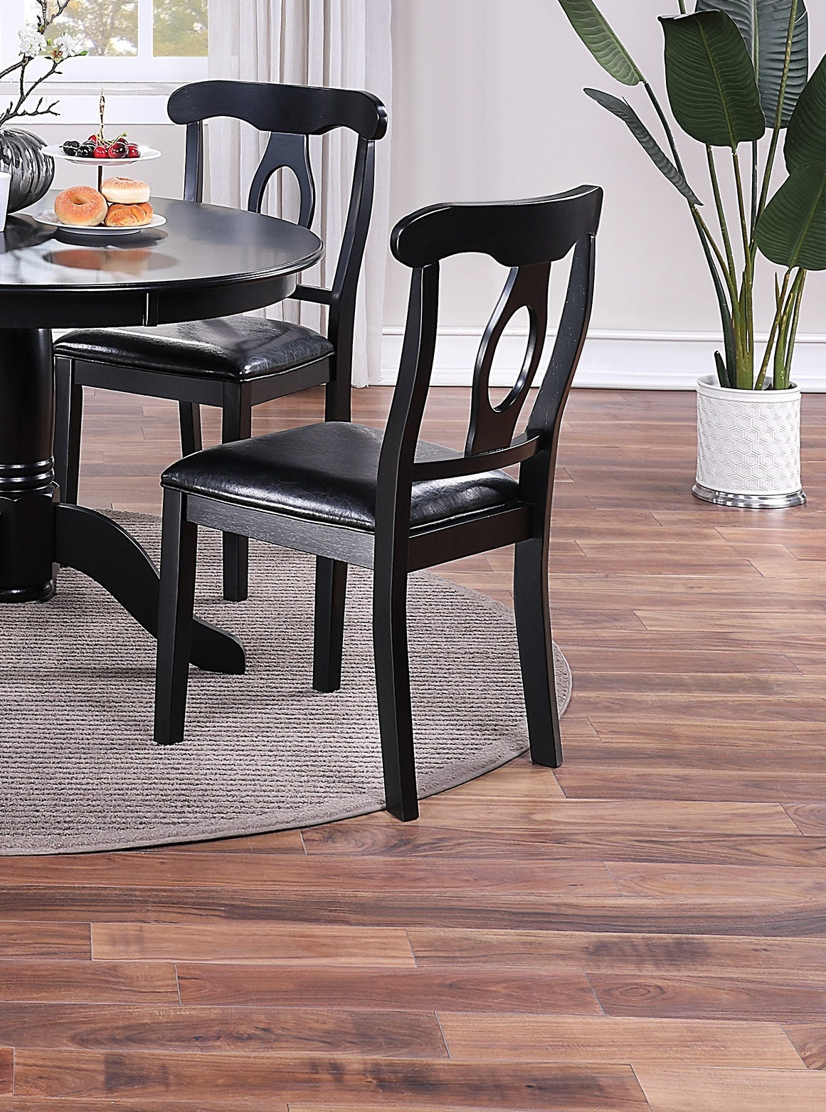 5 PC Round Dining Room Set with 4 Side Chairs - Black