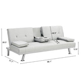 Sleeper Sofa with Armrest and Two Cup Holders - White