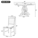 TREXM 5-Piece Retro Functional Dining Set with a 16-inch Leaf and 4 Upholstered Chairs (Antique White)