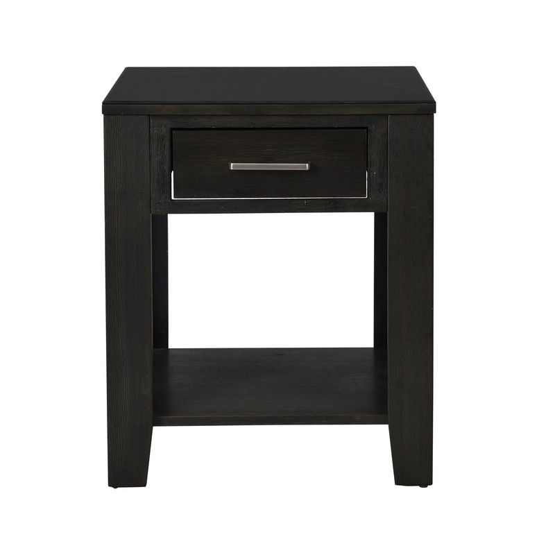 Bruno - 20" Wooden Side Table With Tempered Glass Top And Drawer - Ash Gray