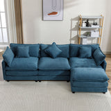 112.2" Chenille Upholstered Sofa with Ottoman and 5 Pillows - Blue