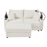 72.8" Modern Style Loveseat with Storage Space, Movable Ottoman, Two USB Ports, Two Cup Holders and Phone Holder - Beige