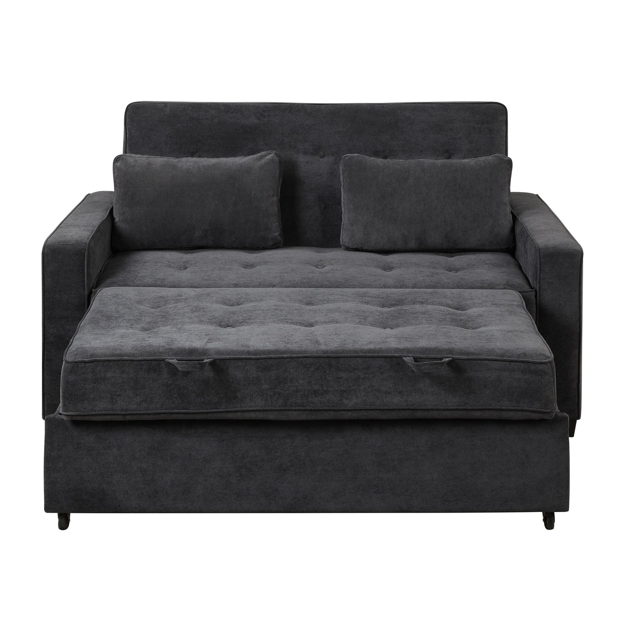 66.5" Upholstered Loveseat With Pull Out Bed, Two Throw Pillows, Dual USB Charging Port and Adjustable Backrest - Black