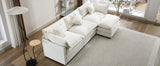 112.2" Chenille Upholstered Sofa with Ottoman and 5 Pillows - Off White