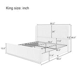 King Size Corduroy Upholstered Bed With 130L Storage Ottoman -  Light Grey