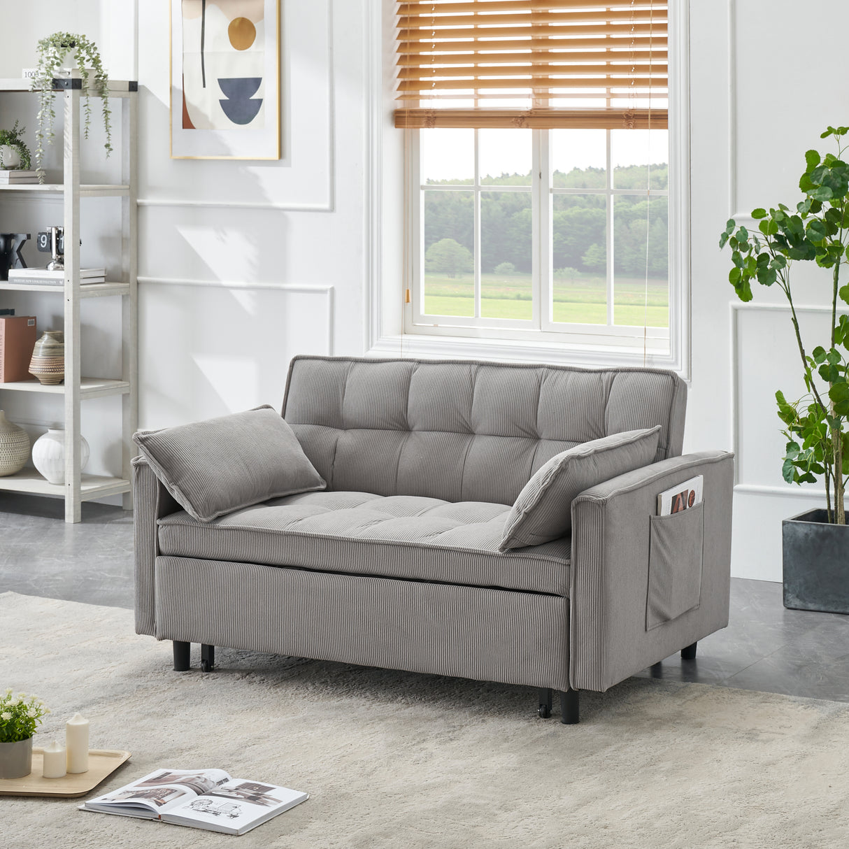 54.30-inch Love Seat with pull out bed - light grey