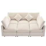 85.4" Modular Sectional Sofa with a Movable Ottoman and Two USB Ports, Beige