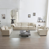 3 Pc Living Room Set with Sofa and Two Chairs, Beige Chenille