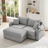 72.8" Modern Style Loveseat with Storage Space, Movable Ottoman, Two USB Ports, Two Cup Holders and Phone Holder - Gray