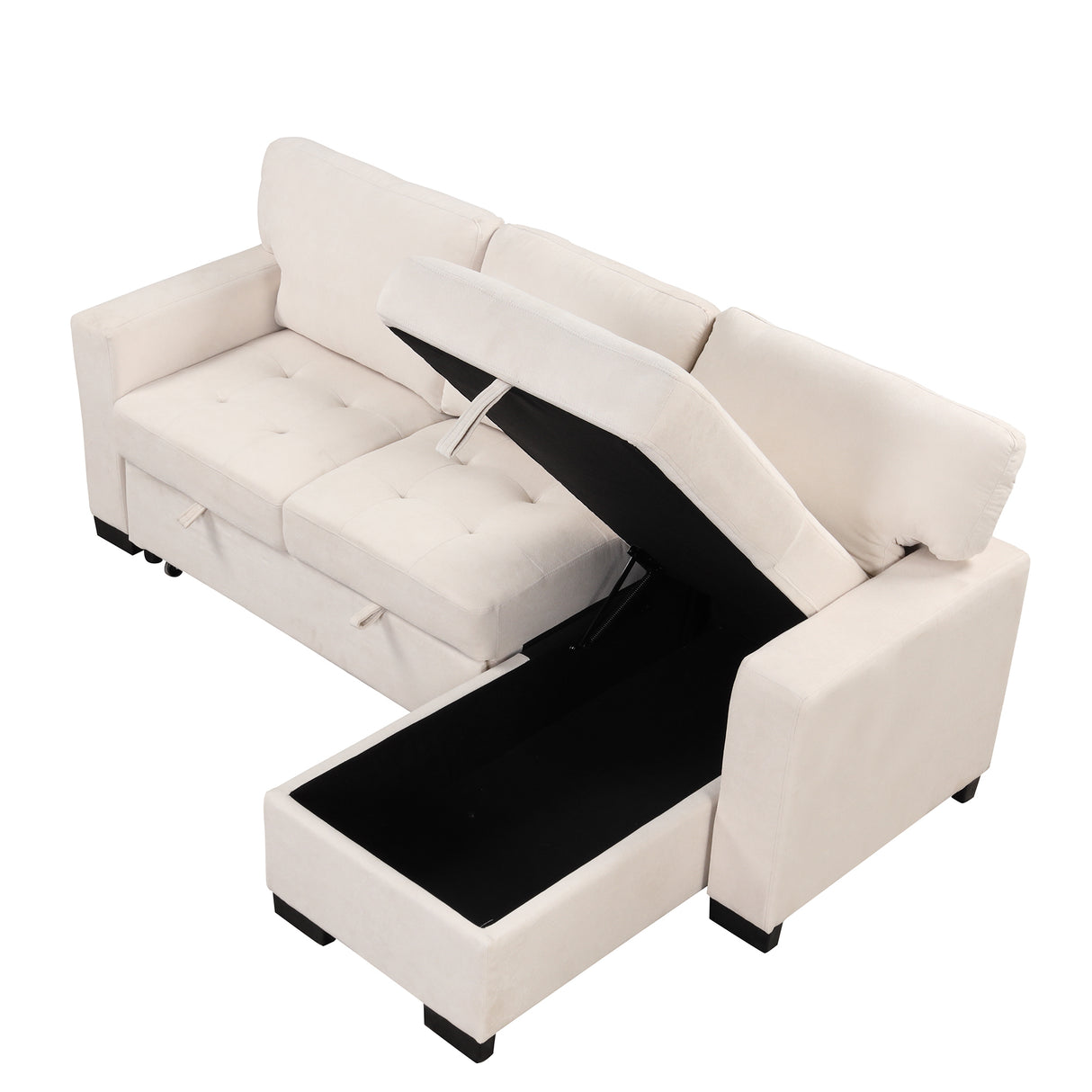 Sleeper Sofa Chaise with Storage  and USB Charger - Beige