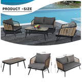 4 Pieces Patio Furniture Set, PE Rattan Wicker With Washable Cushion And Tempered Glass Tabletop, Conversation Furniture For Garden Poolside Balcony