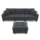 Modern Sectional Sofa with Pillow sand Ottoman - Dark Gray