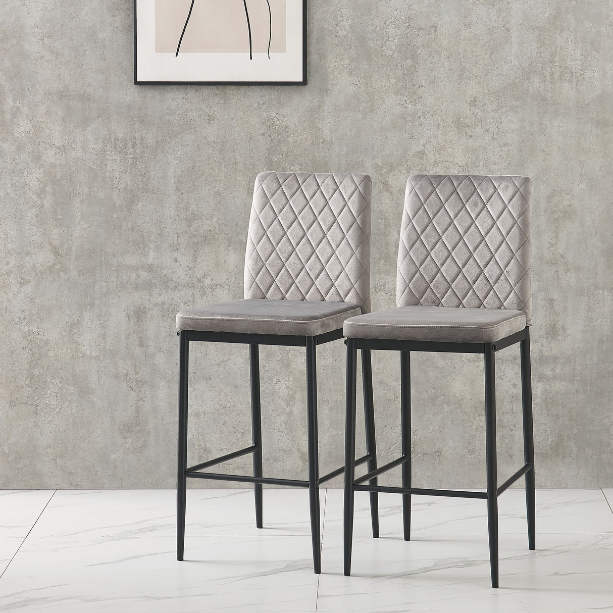 Velvet Modern Bar Chair With Metal Legs (Set of 2) - Light Gray