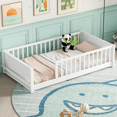 Floor Platform Bed With Built-In Book Storage Rack