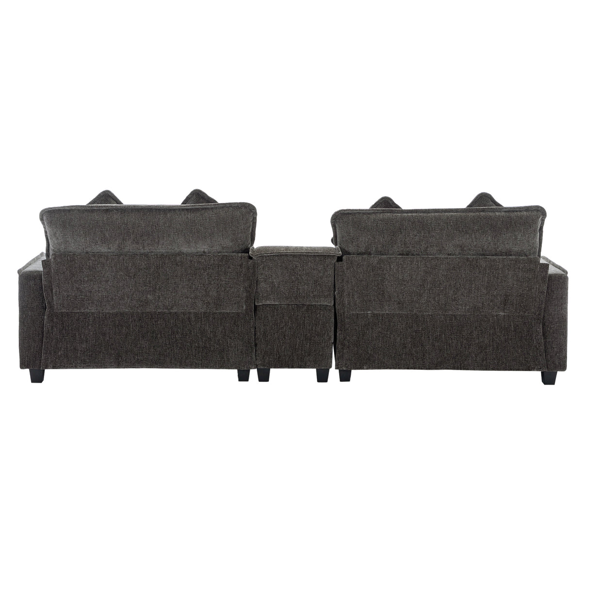 112.6" Chenille Upholstered Sofa with Two Ottomans, Two USB Ports, Two Cup Holders and Large Storage Box -Dark Gray