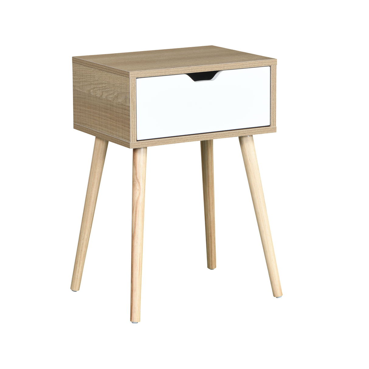 Side Table With 1 Drawe - White / Wood