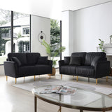 Black Velvet 2 Piece Living Room Set with Metal Legs  and pillows - Black