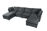 130" Linen Modular Sofa Sectional with Two Ottomans - Gray