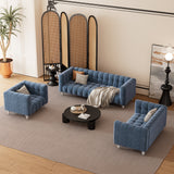 Modern 3-Living Room Set Including Sofa, love seat and Chair with solid wood legs, buttoned tufted backrest - Blue