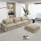 128" Chenille Cloud Sofa with Ottoman, Charging Ports and Three Back Pillows, Beige